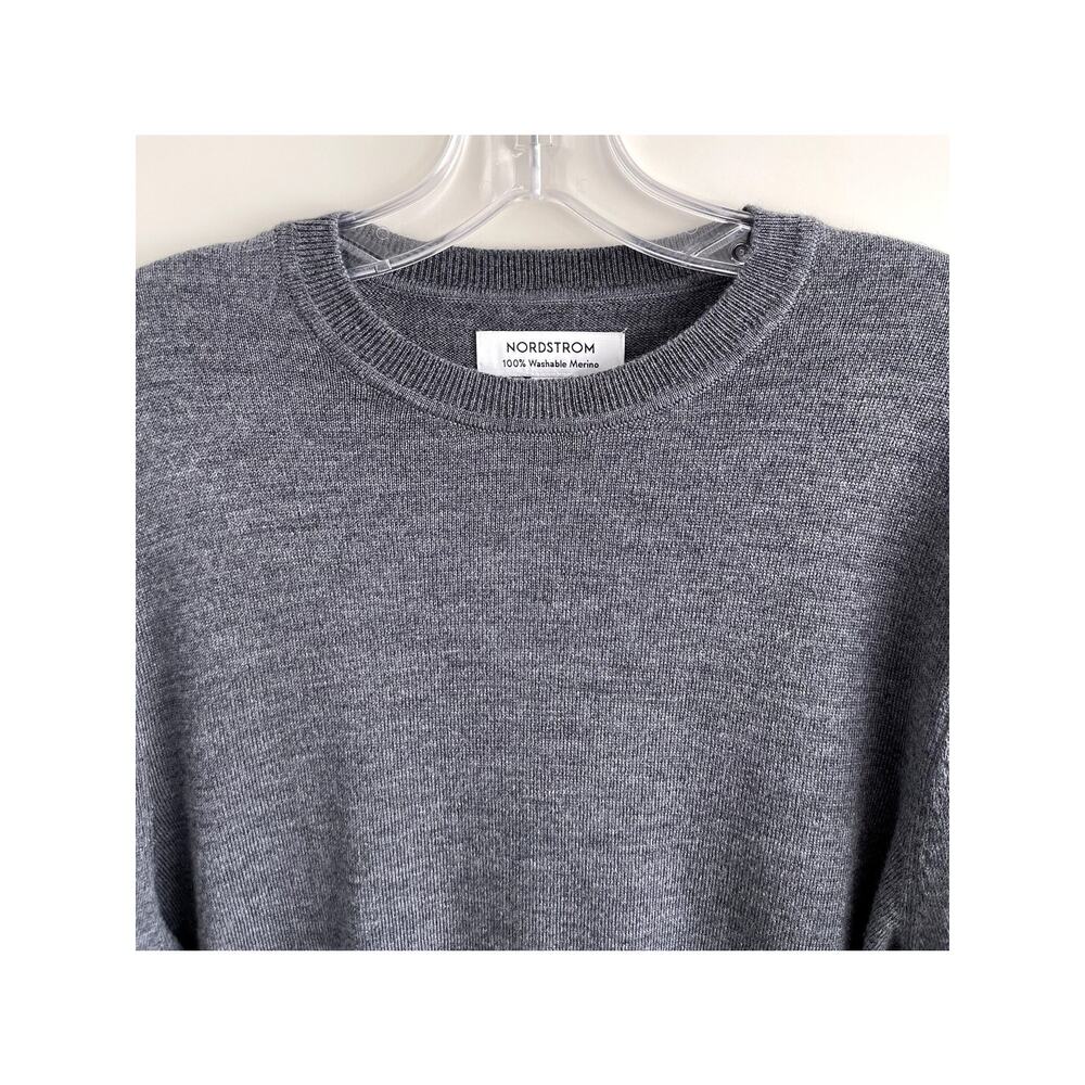 Nordstrom Sz L Merino Wool Sweater Gray Classic Preppy Office Minimalist Basic - Picture 5 of 11